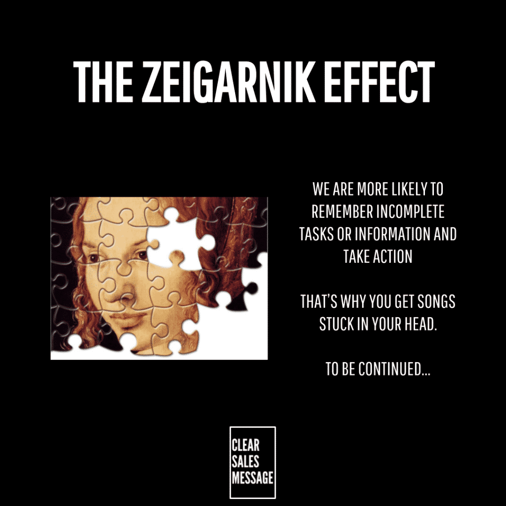 The zeigarnik effect Poster explaining the zeigarnik effect incomplete tasks are remembered shown with a puzzle image of a womans face partially missing a piece