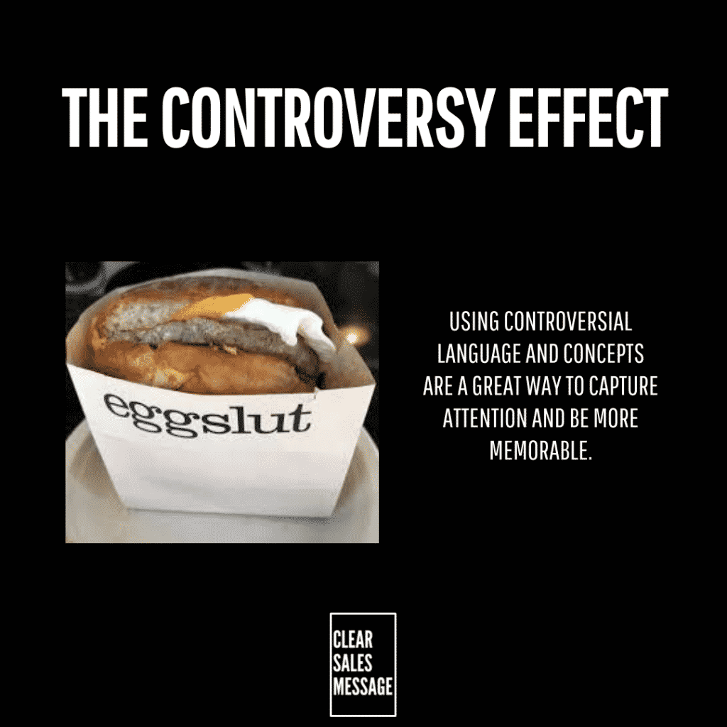 The controversy effect Slide cover title the controversy effect with an eggslut sandwich image on the left and bold text on the right against a black background plus a small logo at the bottom