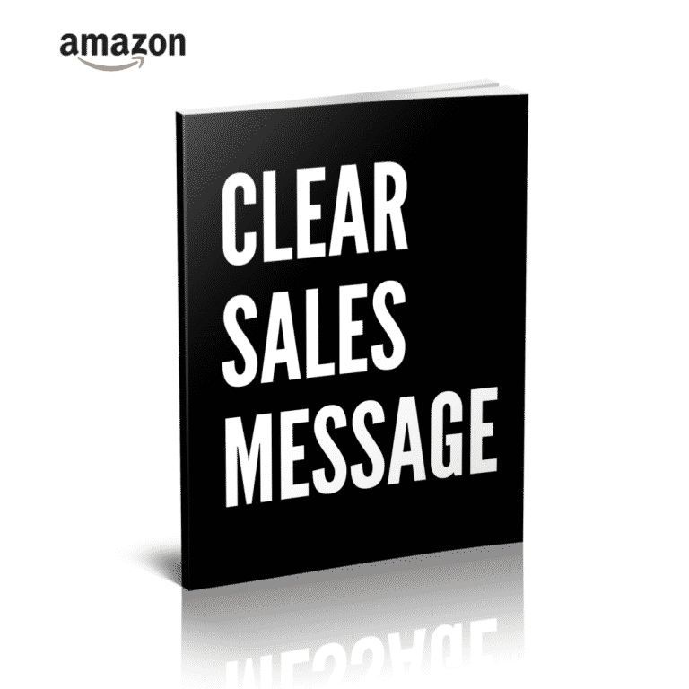 Black angled book cover with bold white text saying clear sales message and an amazon logo in the top left corner