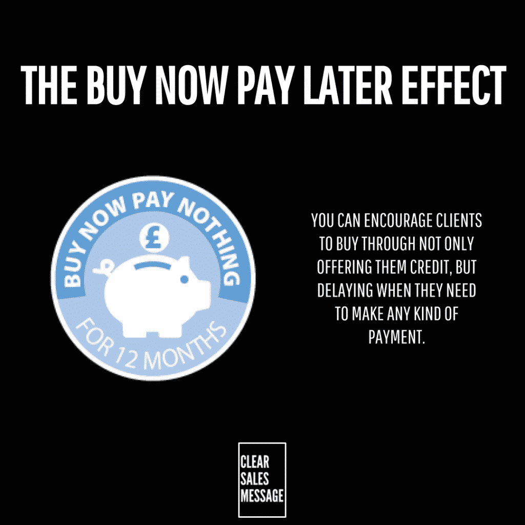The buy now pay later effect Bold bnpl infographic large title at top circular bnpl badge with piggy bank on left explanatory text on the right and a small clear sales message box at the bottom