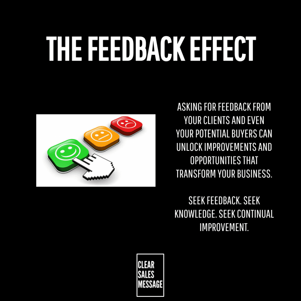 The feedback effect Poster titled the feedback effect left three colored feedback icons with a cursor right quotes about seeking feedback and improvement