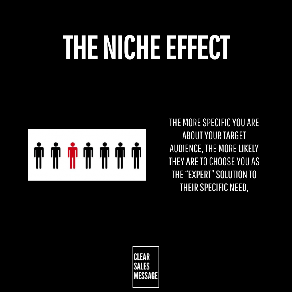 The niche effect Slide titled the niche effect showing a row of stick figures with one red figure indicating a targeted audience choice