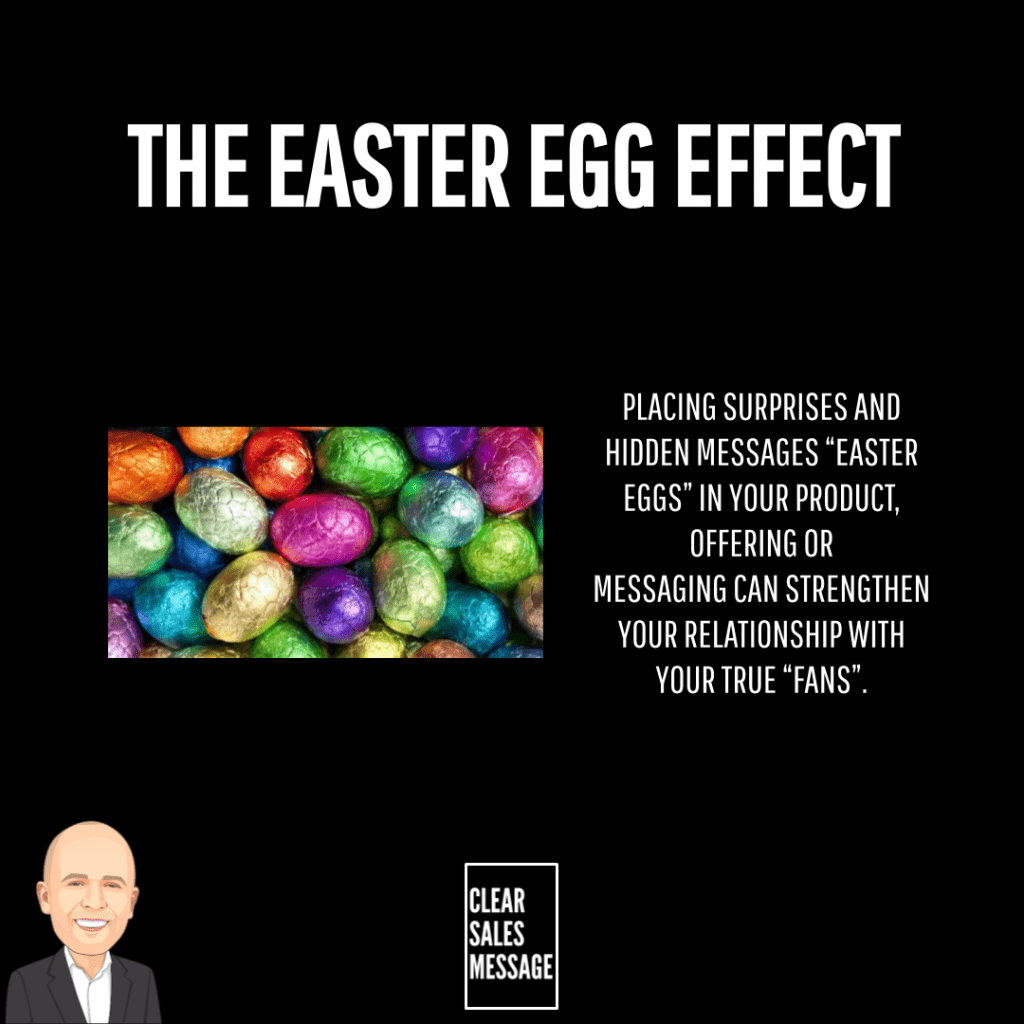 The easter egg effect 2 Slide titled the easter egg effect with a photo of colorful easter eggs on the left and a right side block of white text about hidden messages black background