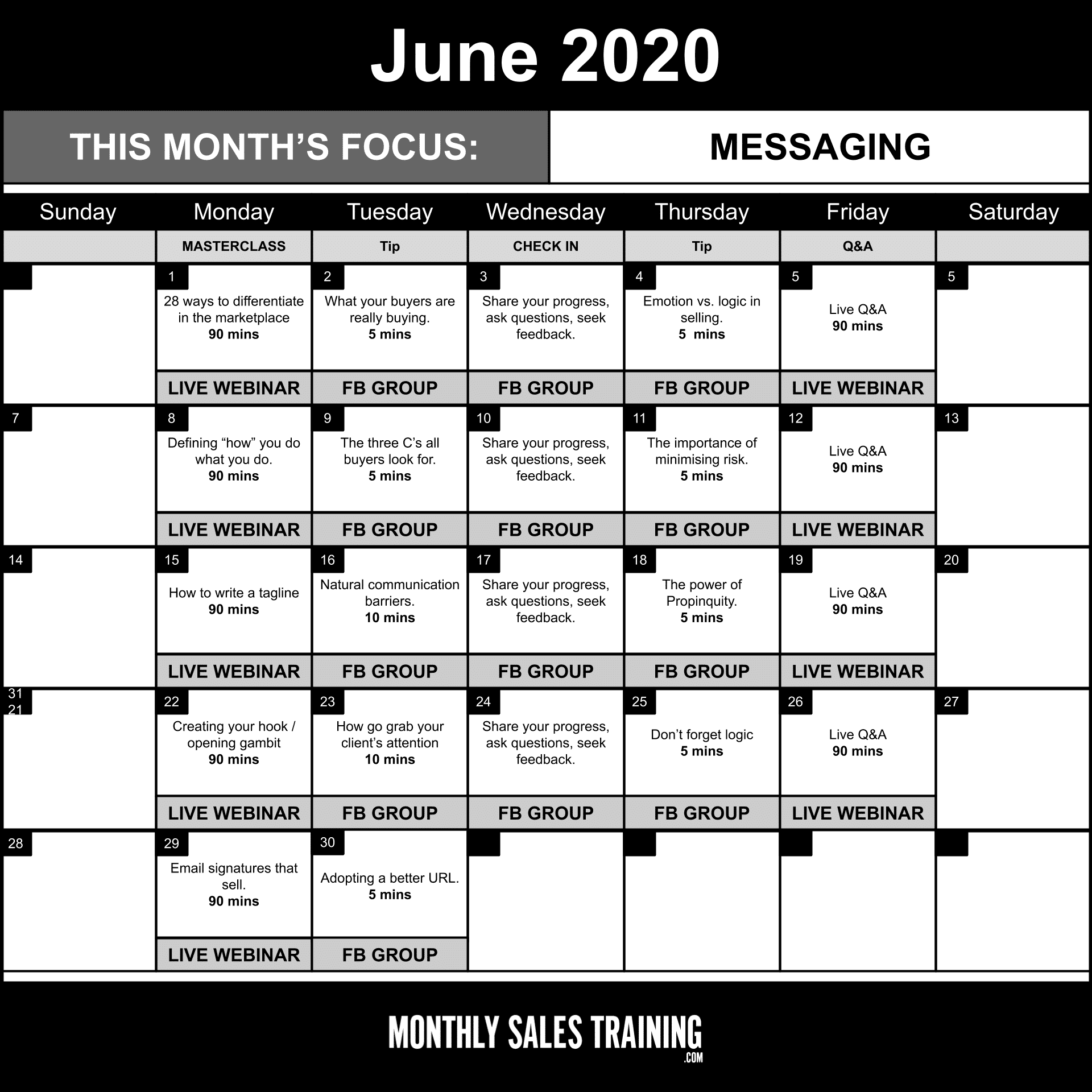 Monthly Sales Training™ Calendar June 2020 (1) Clear Sales Message™