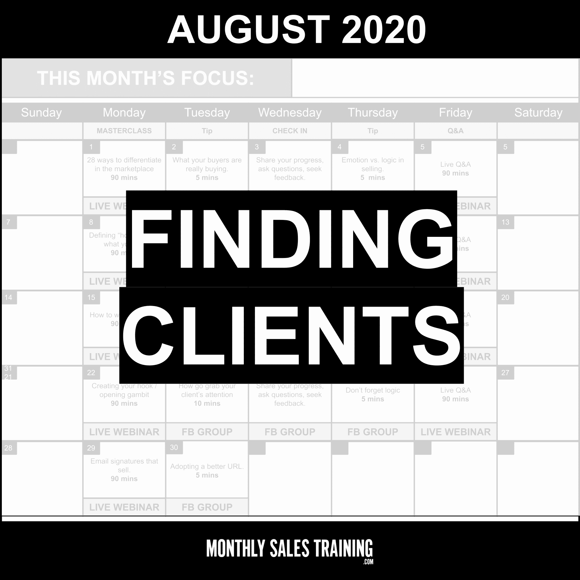 Monthly Sales Training™ Calendar Teaser August Clear Sales Message™ Monthly Sales Training™ Calendar Teaser August Clear Sales Message™