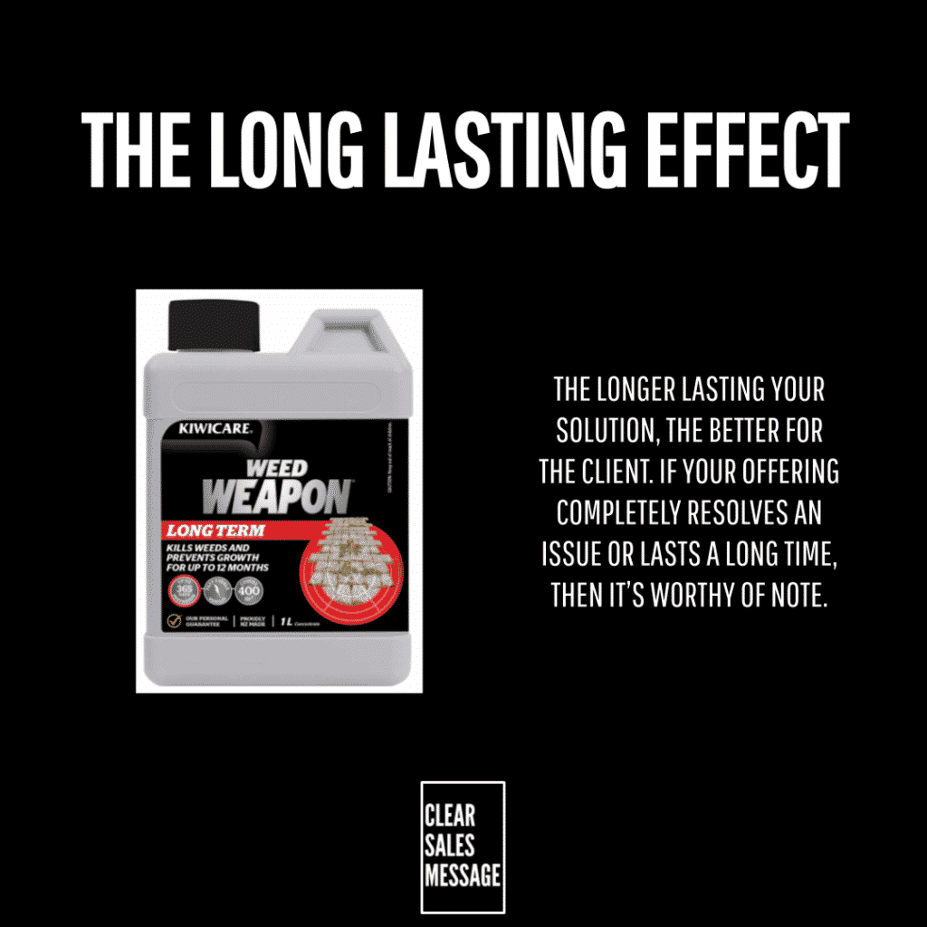 The long lasting effect Ad banner with the headline the long lasting effect weed weapon long term weed killer on the left and promotional text on the right