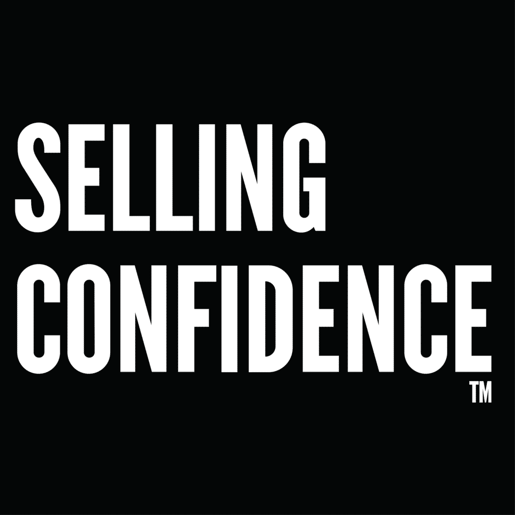 Large white typography on a black background reading selling and conference with a small ™ mark in the corner bold poster style