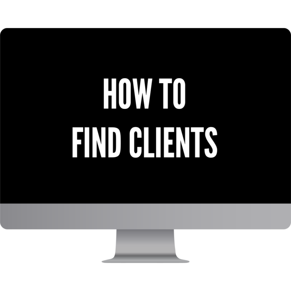 Computer monitor showing a black screen with bold white text how to find clients hero image for a tutorial