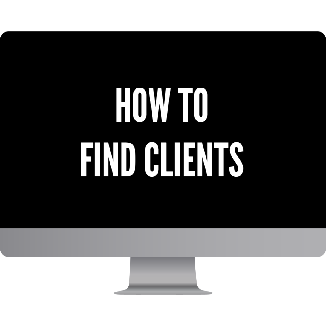 Computer monitor showing a black screen with bold white text how to find clients hero image for a tutorial
