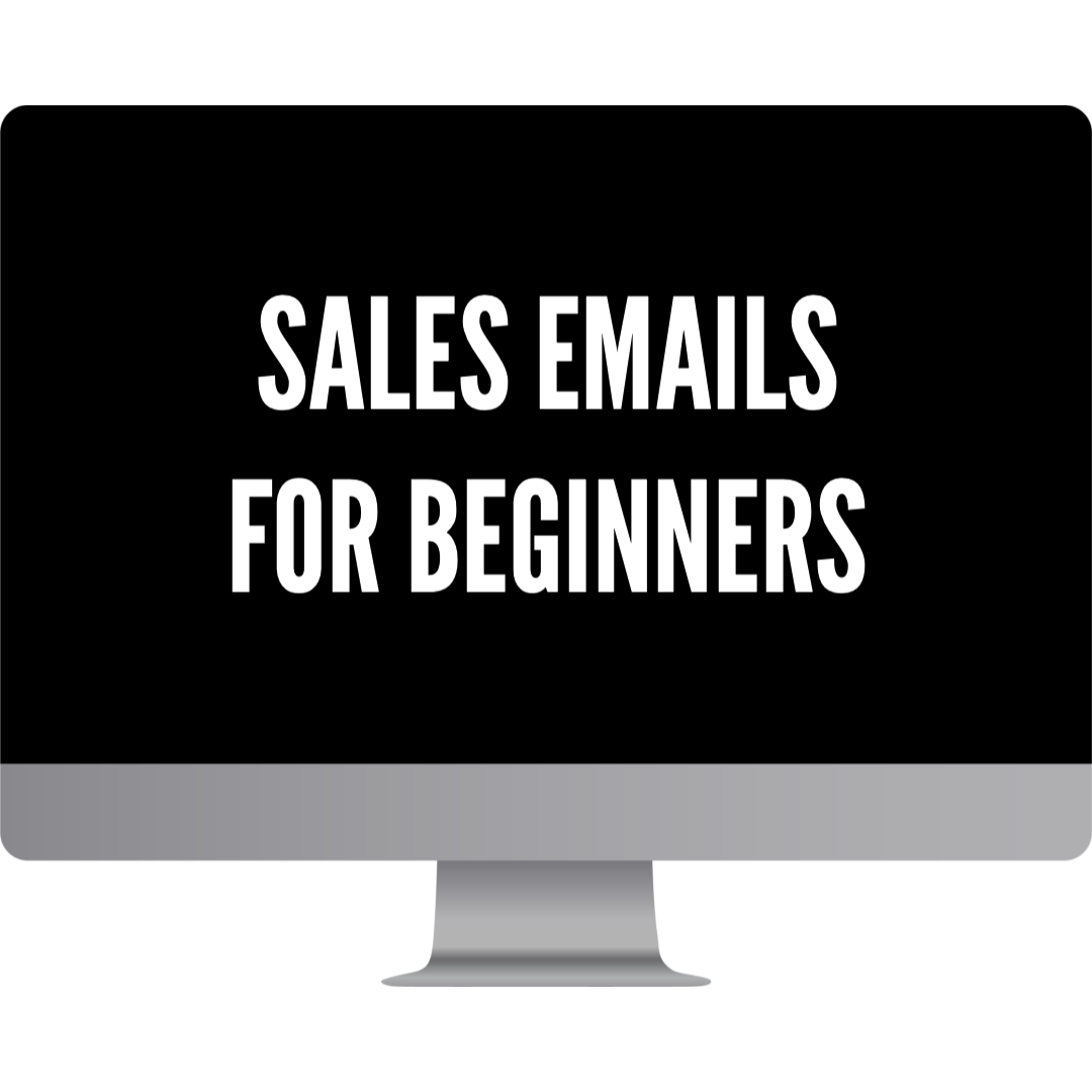 Computer monitor displaying the title sales emails for beginners on a black screen