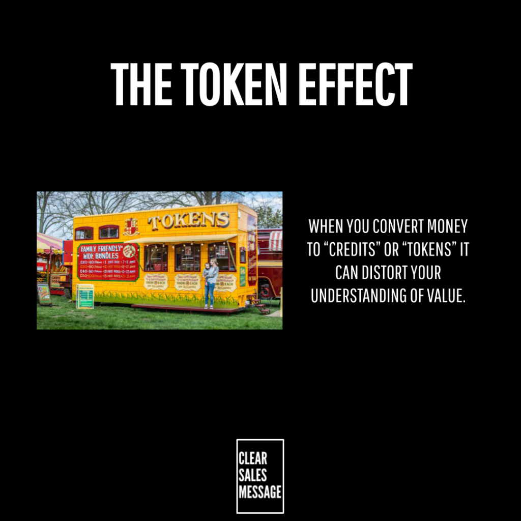 Poster for the token effect showing a yellow tokens food truck on the left and the quote about credits on a black background