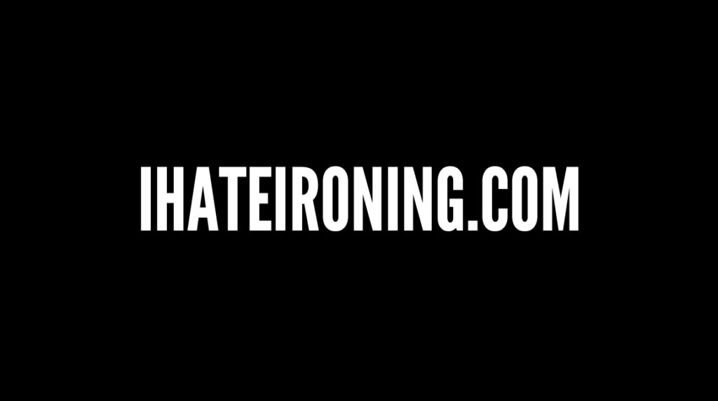 Screenshot 2019 11 04 at 07 42 33 Black banner with white text reading ihateironing Com centered on screen likely a logo or brand header