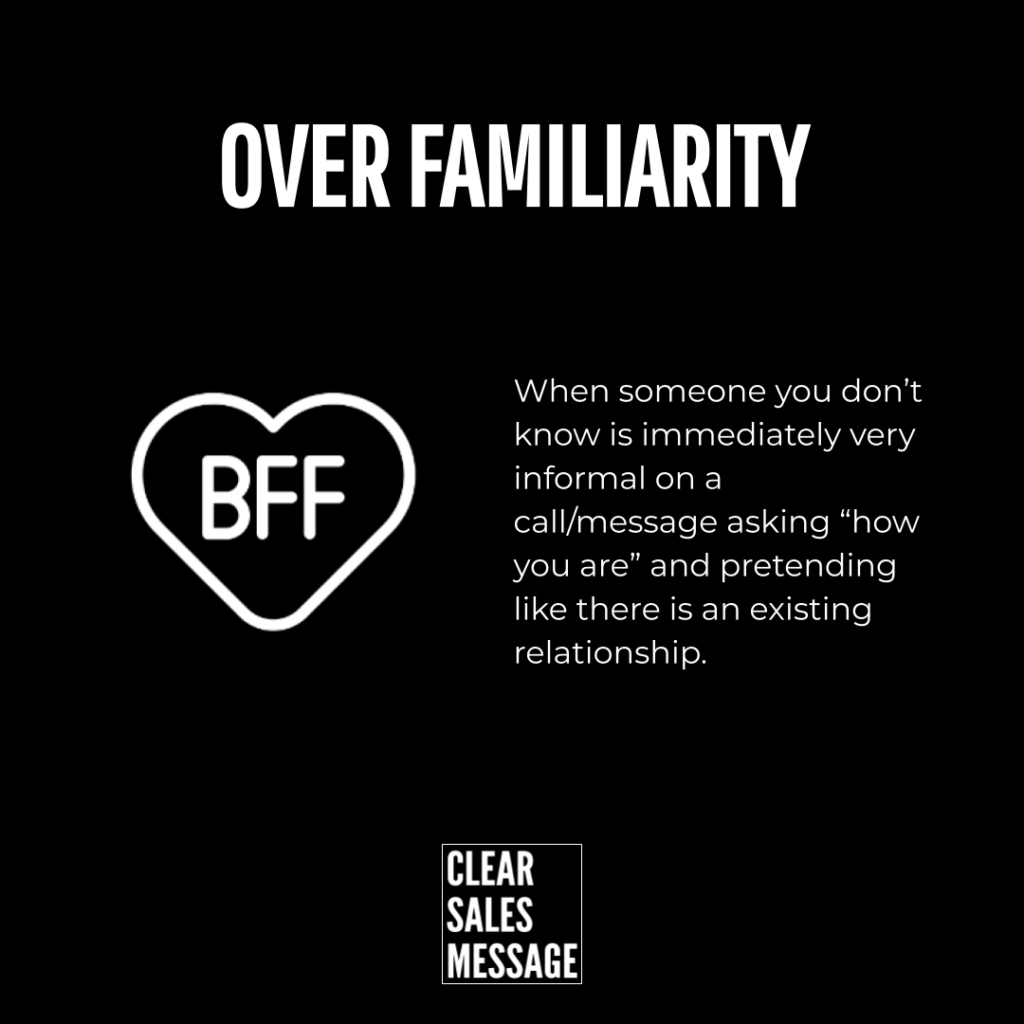 Headline over familiarity with a white heart bff icon on a black background and a paragraph about informal behavior in initial contacts