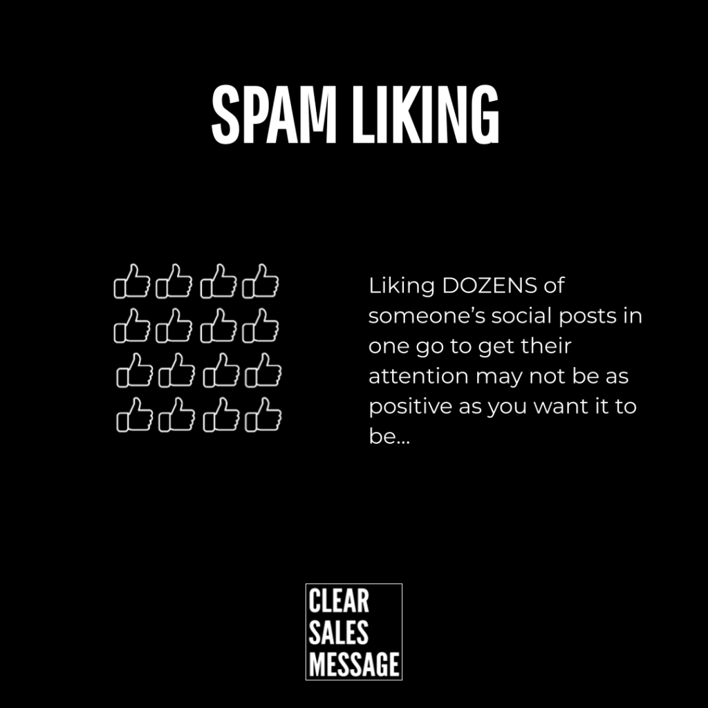 Spam liking Poster titled spam liking showing rows of thumbs up icons on the left and text about mass liking not being effective on the right with a clear sales message box at the bottom center