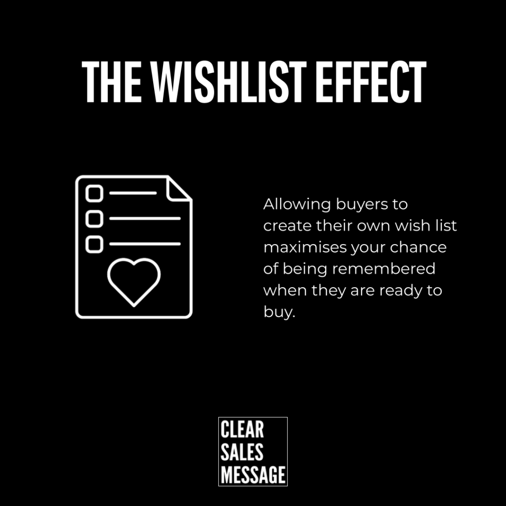 The wishlist effect Hero title the wishlist effect with a heart checklist icon and accompanying text about wish lists helping memory before purchase brand logo at bottom