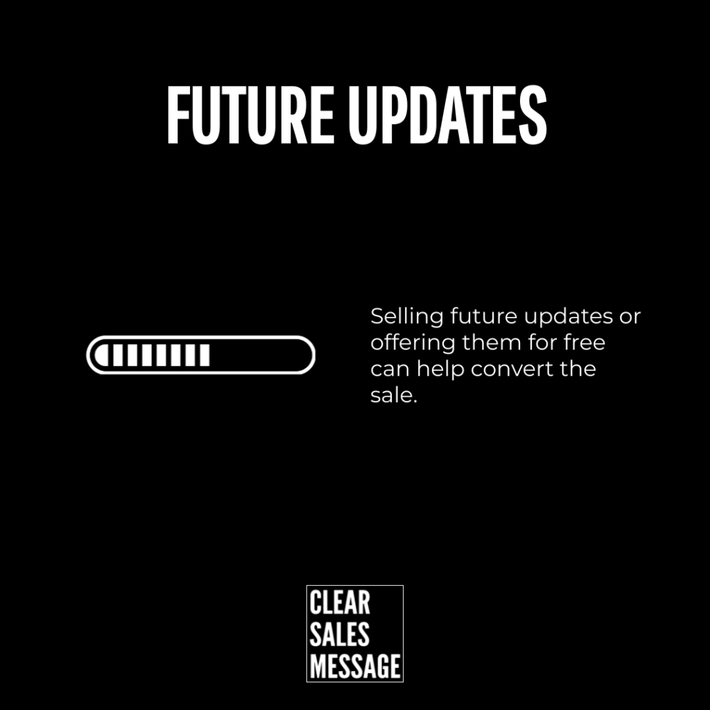 Promotional slide future updates with a progress bar and the message about offering future updates for free to boost sales