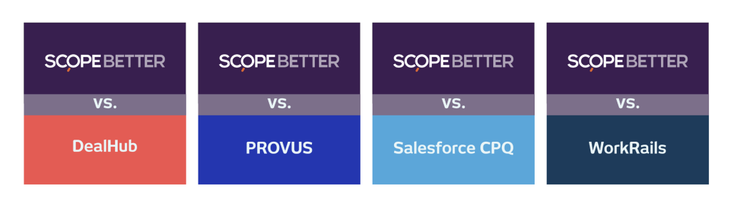 Screenshot 2024 03 21 at 08 06 23 Four panel infographic scope better vs dealhub provus salesforce cpq and workrails