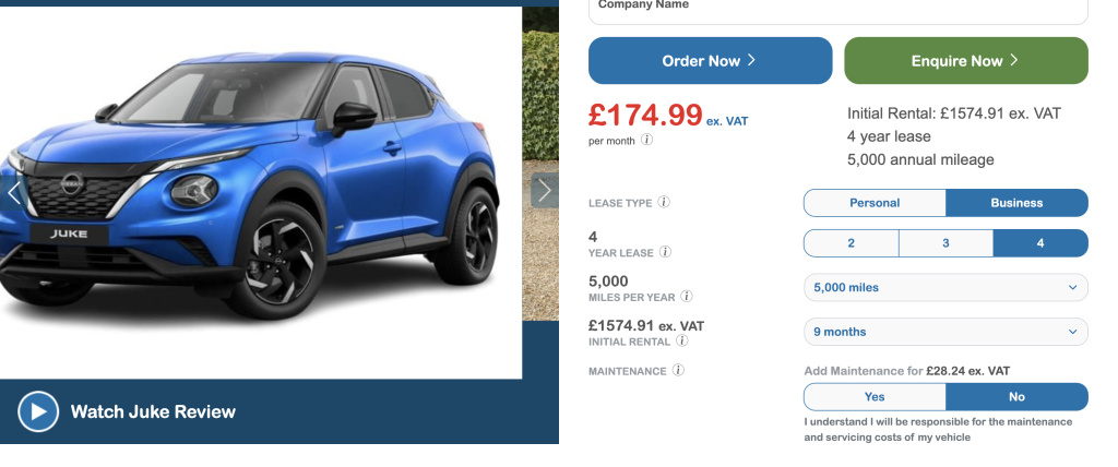 Blue nissan juke compact suv shown from front left against a white background car rental image