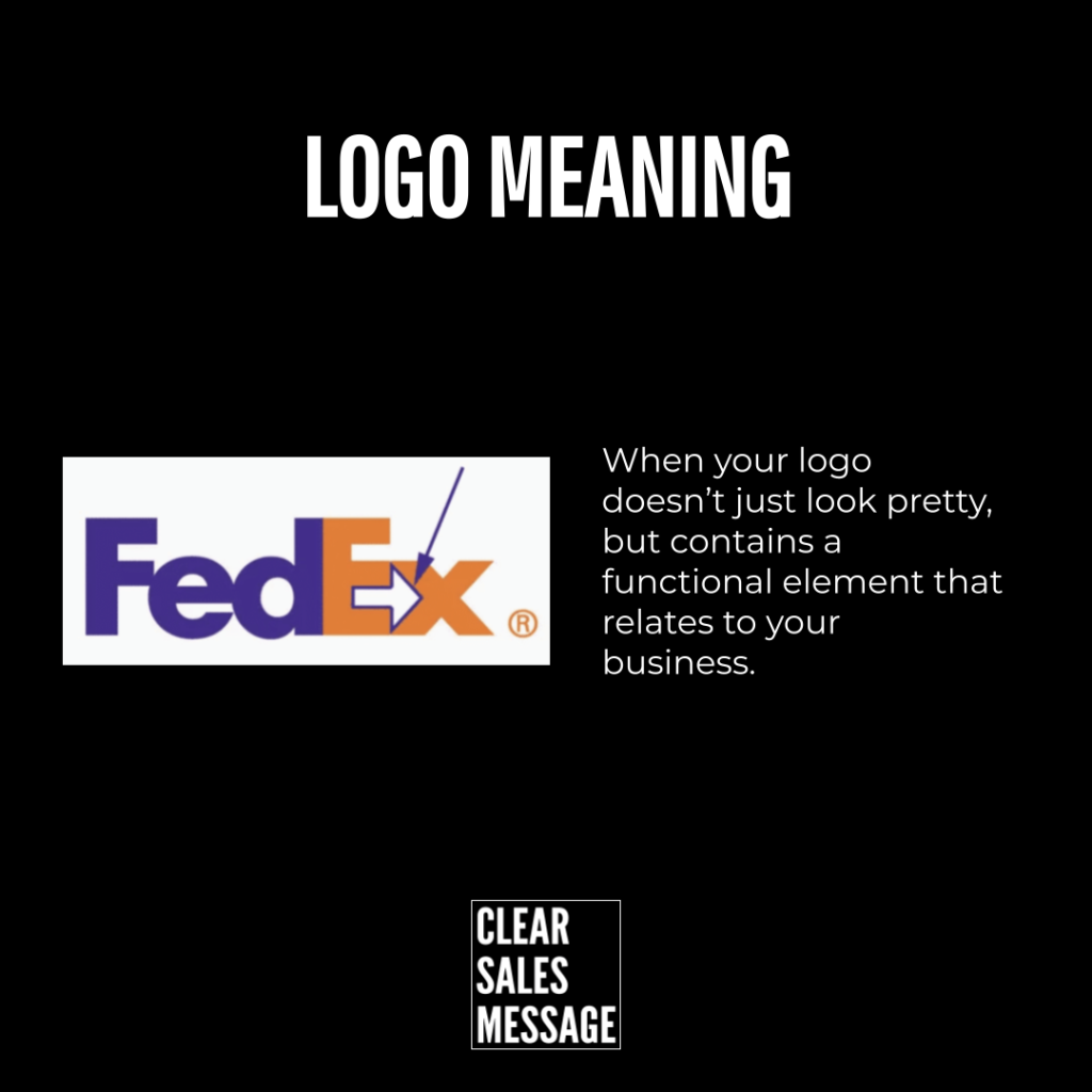 Logo meaning Black background with logo meaning header fedex logo left explanatory text on the right and a clear sales message badge below
