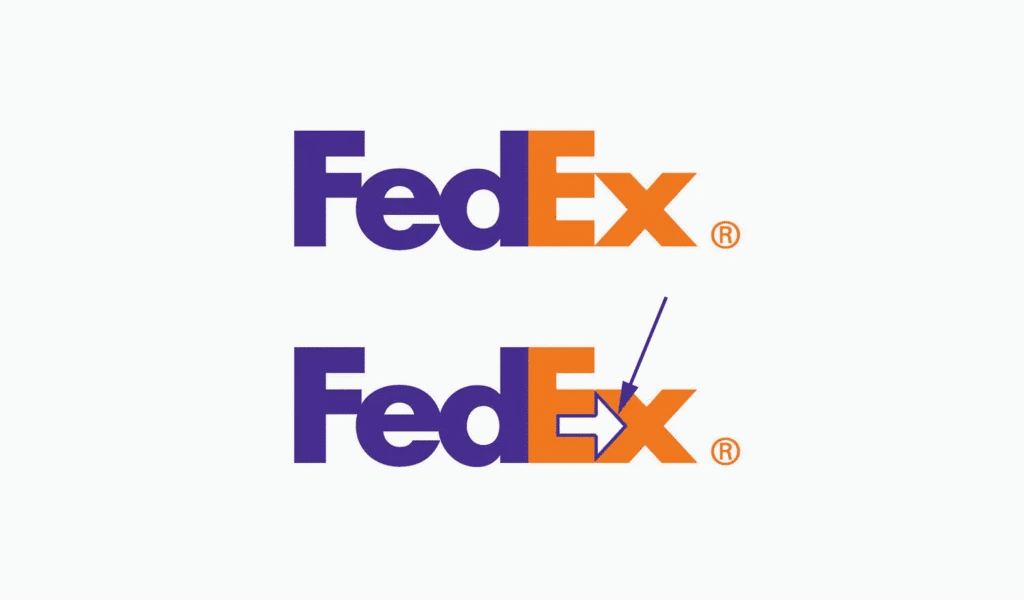 Fedex logo hidden symbol Fedex logo in purple and orange bottom version highlights the white arrow formed in the ex