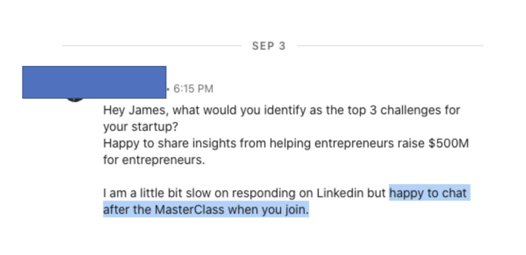 Example of assumed intent in sales communication on LinkedIn – Clear Sales Message™