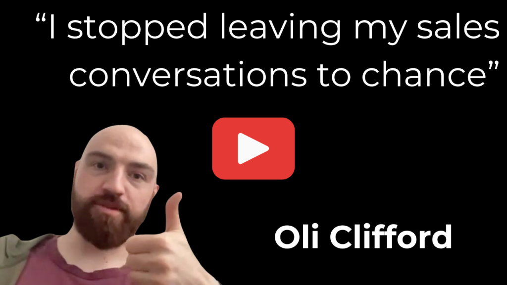 Video thumbnail for oli clifford man with a thumbs up on a black background large quote i stopped leaving my sales conversations to chance and a red play button