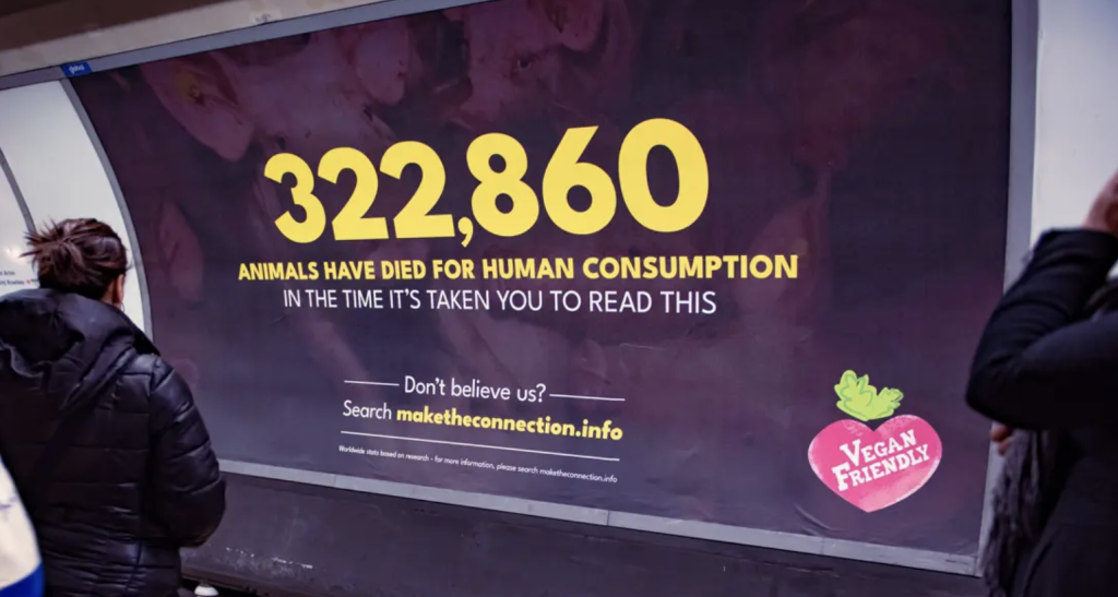 Screenshot 2024 09 30 at 13 27 24 Poster about animal deaths for food 322860 animals died with a vegan friendly heart logo on the right
