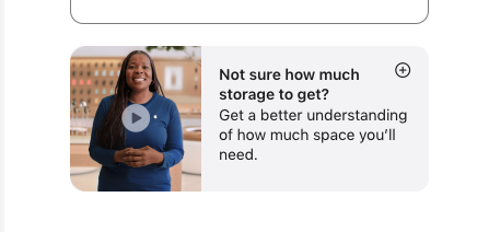 Screenshot 2024 09 10 at 07 10 02 Video thumbnail showing a smiling woman in a blue shirt holding a device overlay play button and card text not sure how much storage to get