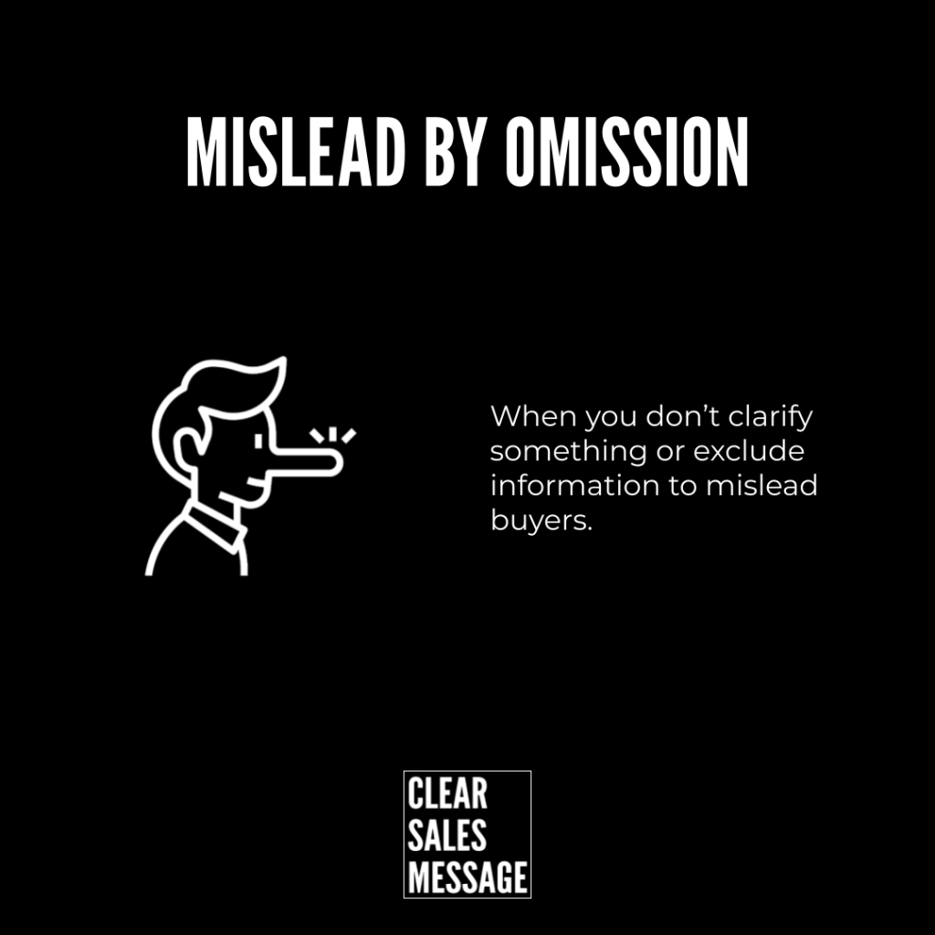 Poster reads mislead by omission on a black background with a white smoking icon and a sentence about clarifying information clear sales message logo at bottom