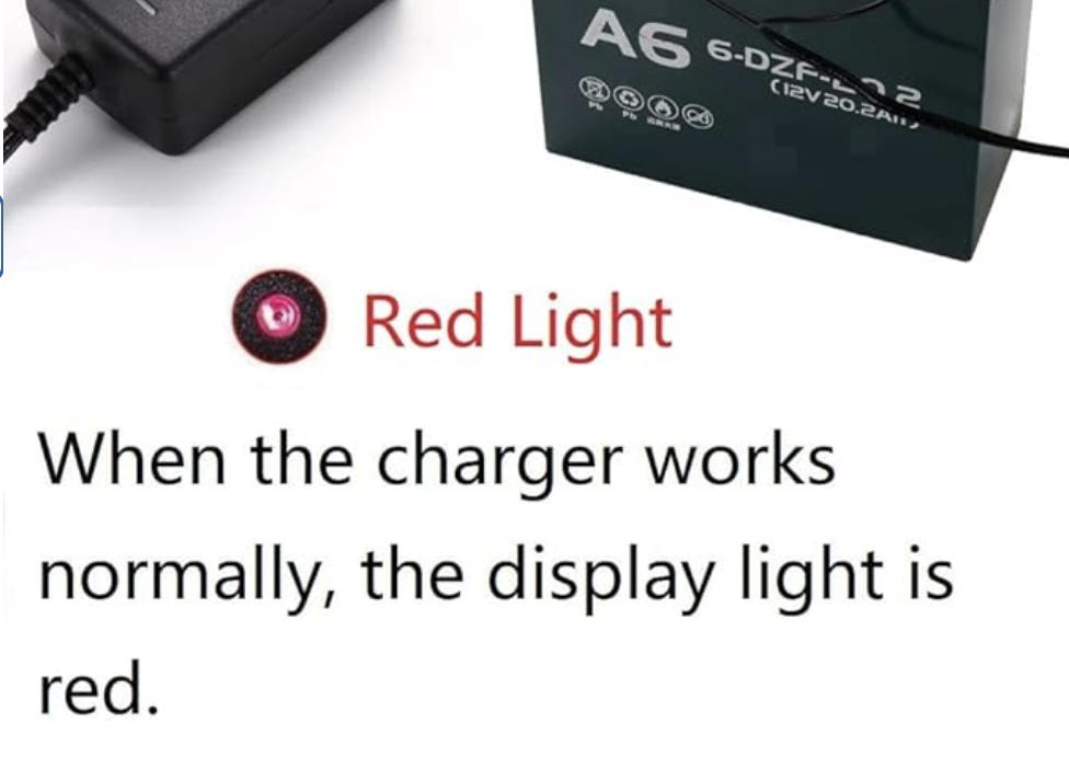 Red light logo with the caption when the charger works normally the display light is red