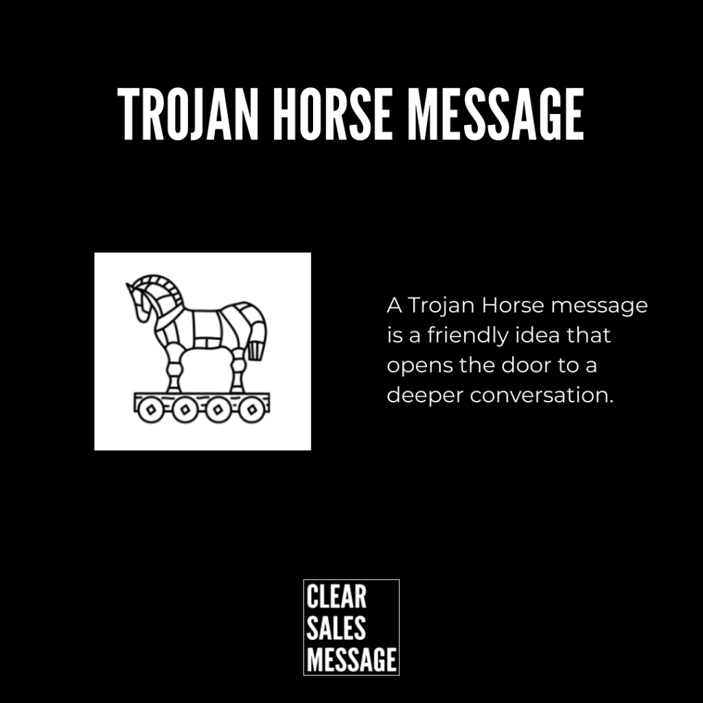 Trojan horse message Slide titled trojan horse message with a line art trojan horse on the left and explanatory text on the right