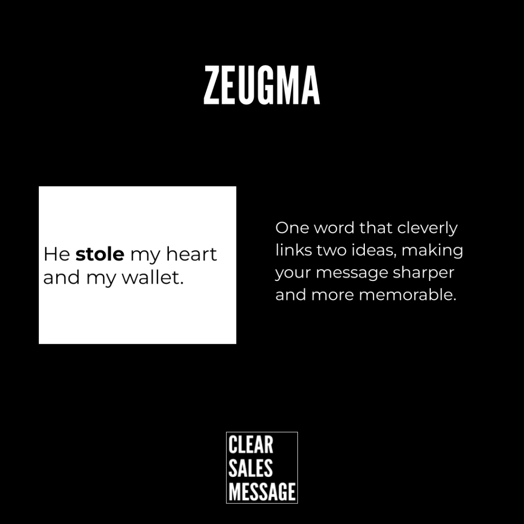 Zeugma Black page with zeugma title left white card reads he stole my heart and my wallet stole bold right shows explanatory text bottom clear sales message logo