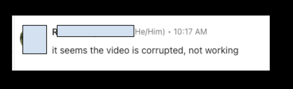 User comment it seems the video is corrupted not working with a small avatar on the left and a timestamp 1017 am