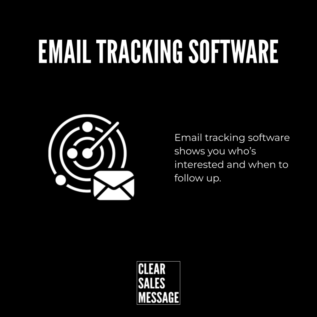 Hero banner for email tracking software radartarget icon with envelope on a black background bold heading and descriptive text on the right clear sales message logo bottom