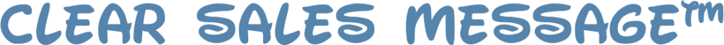 Clear sales message™ logo in blue stylized lettering