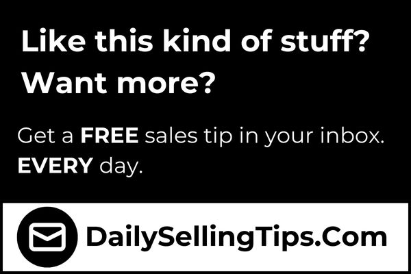 Advertising banner offering free daily sales tips with envelope icon and dailysellingtips Com logo