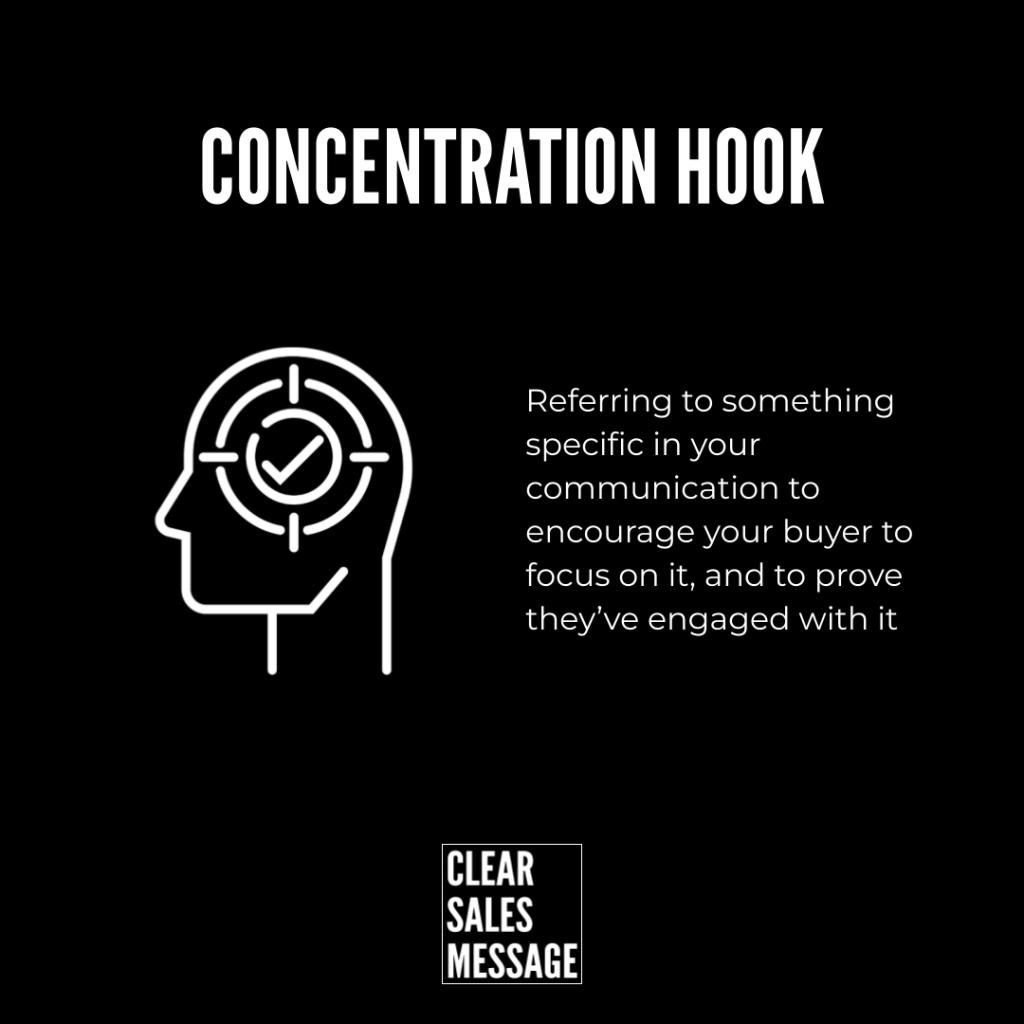 Concentration hook Concentration hook infographic line head with target and checkmark beside explanatory text clear sales message logo