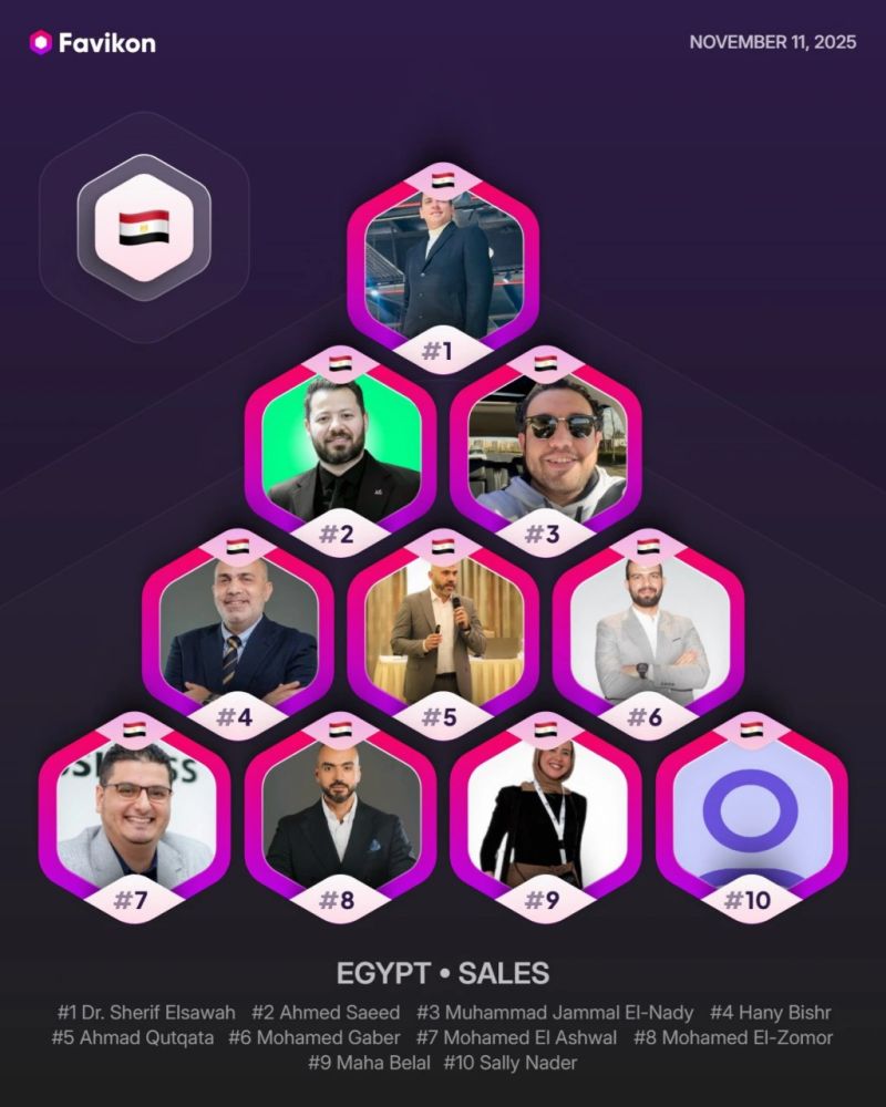 1762940454153 Pyramid infographic of egypt sales leaders with hexagon photo frames numbered 110 and the caption egypt sales
