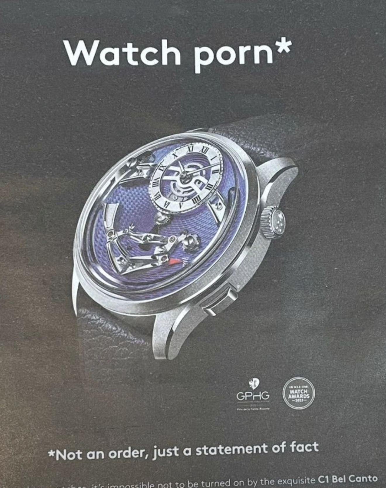 Screenshot Poster featuring a luxury mechanical watch with a purple dial
