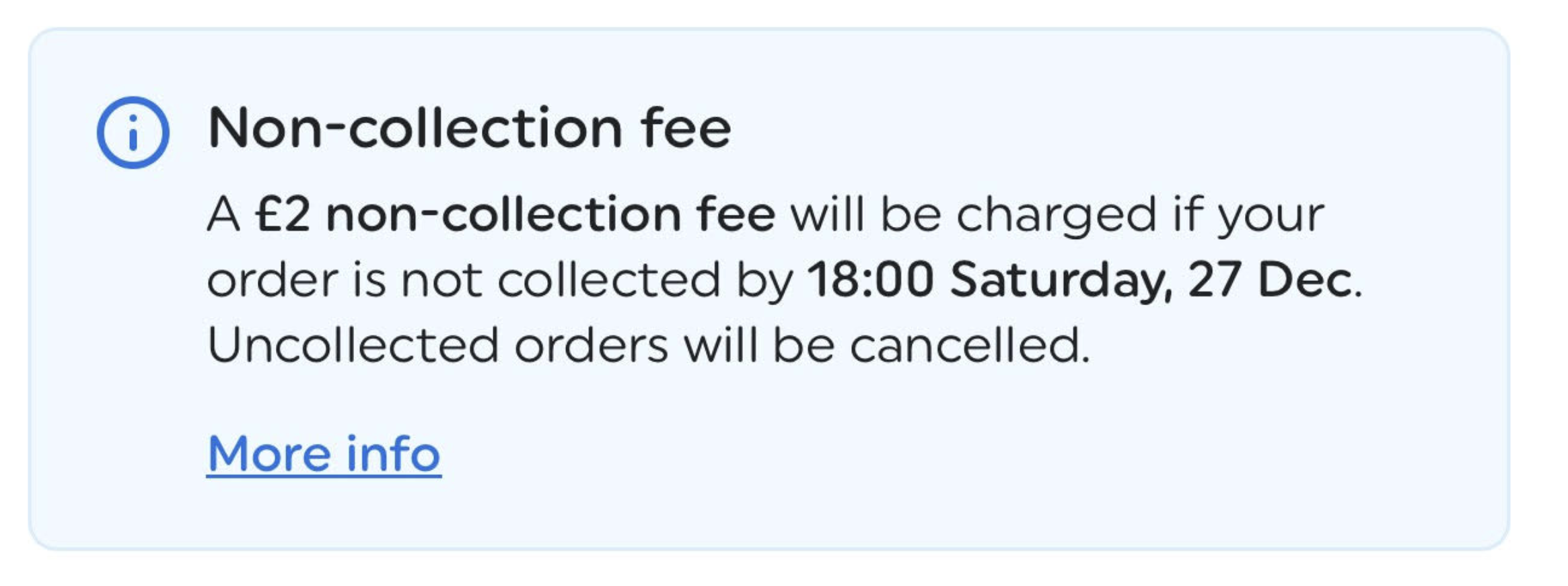 Toy shop click and collect inaction penalty example charging for uncollected orders