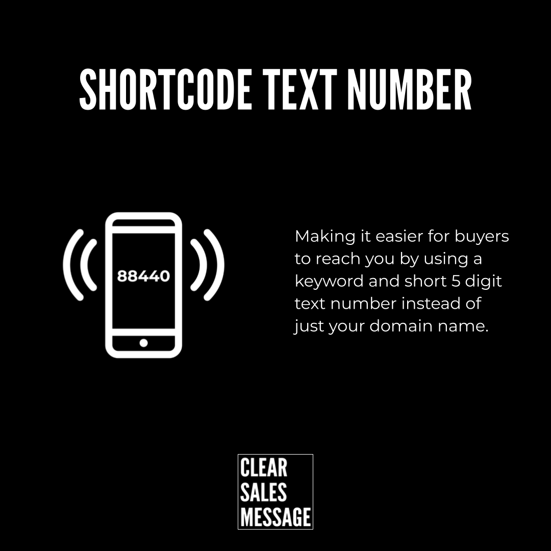 Infographic about using a five digit shortcode 88440 for buyers phone icon on left explanatory text on right brand logo at bottom