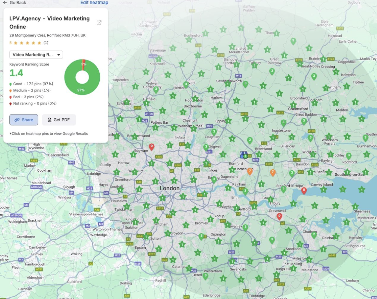 Custom google map showing approximate client locations across the country