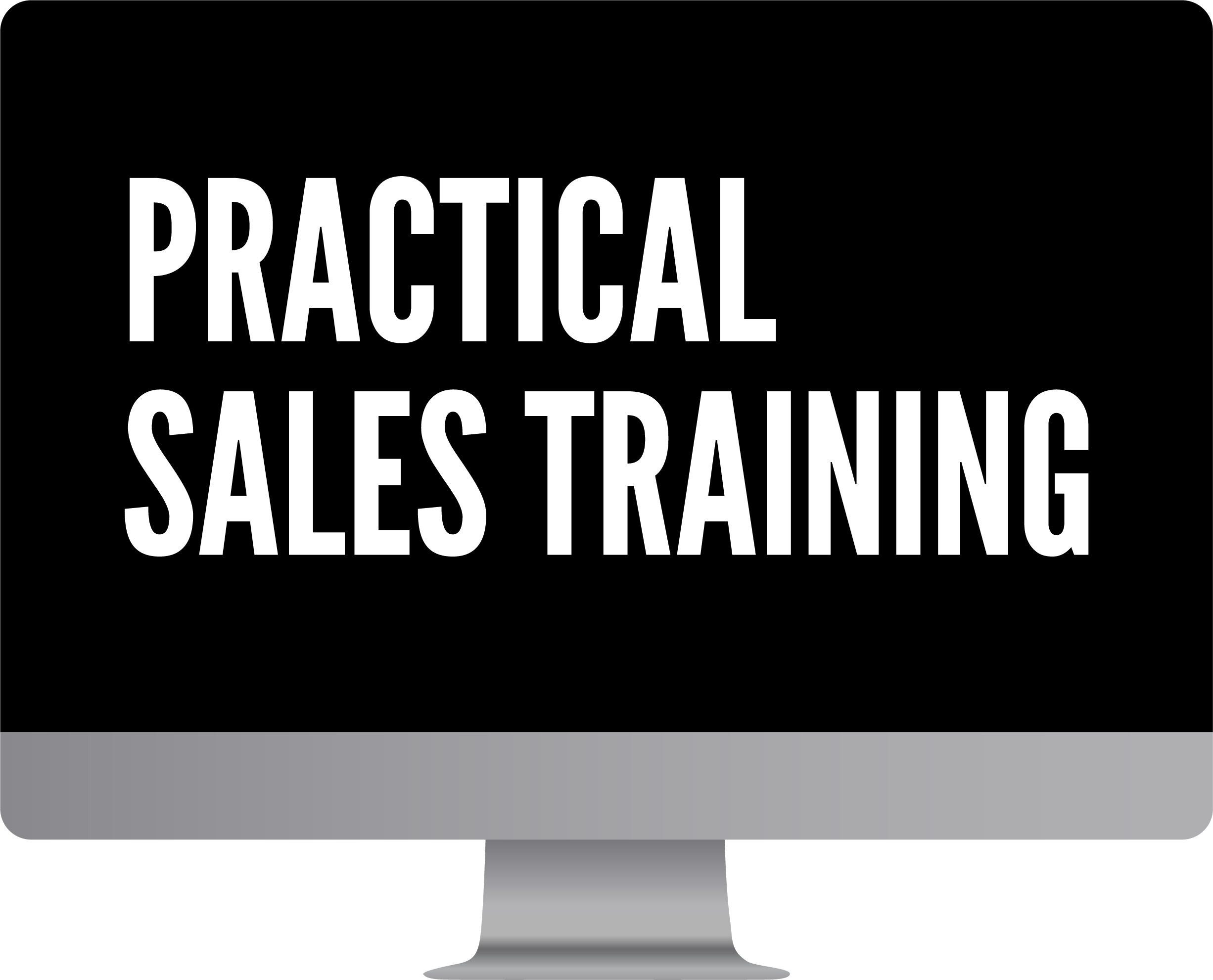 Practical sales training™ vector logo Bold white text'PRACTICAL SALES TRAINING' on a black background; large typography poster style.