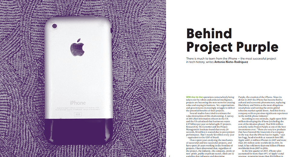 Project purple cover image web 2 1000x520 White iphone seen from the back on a purple textured fabric beside a magazine spread titled behind project purple