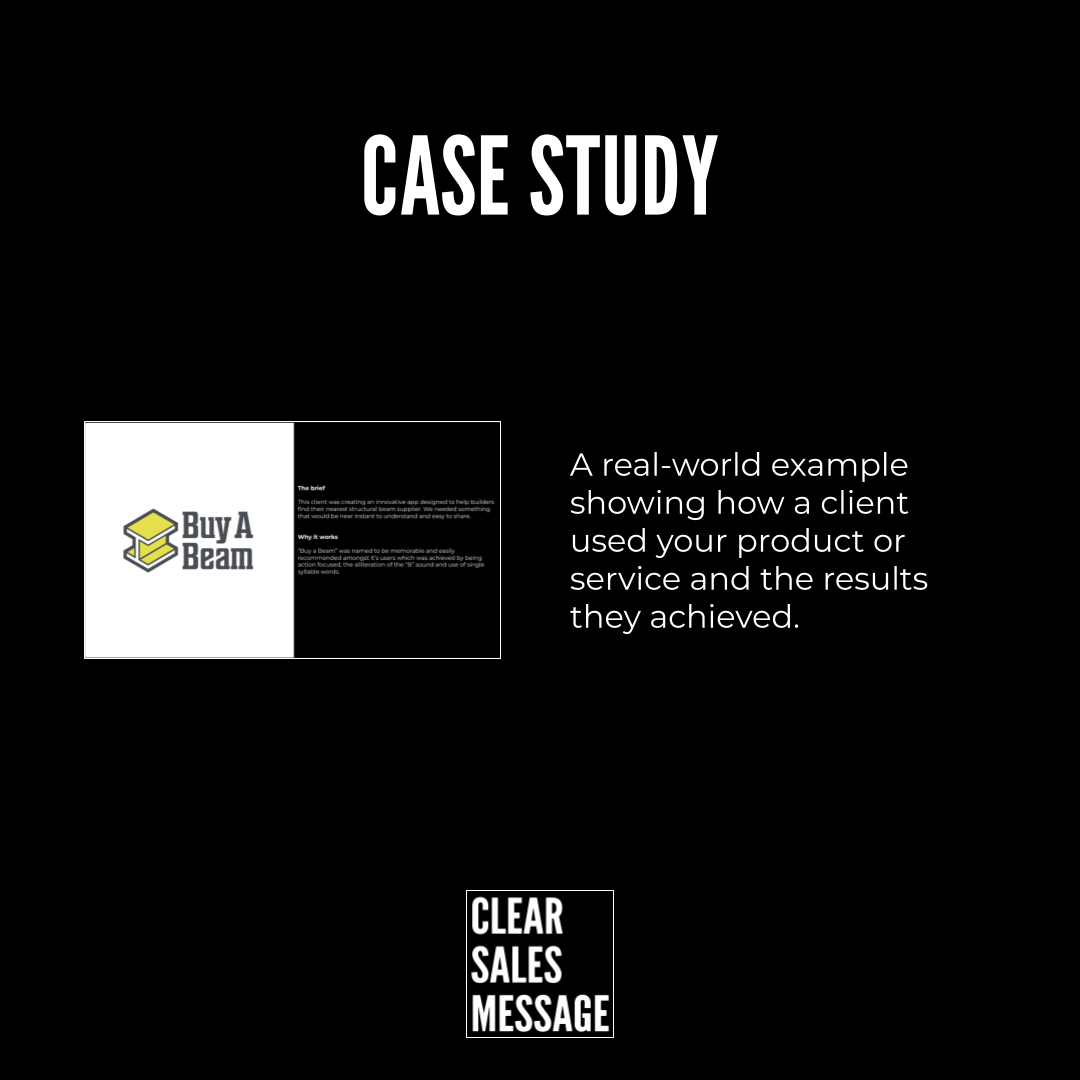 Case study Case study hero bold case study title on black background left thumbnail with buy a beam logo right side description of real world client results