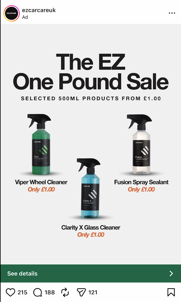 Ez car care ad for the ez one pound sale viper wheel cleaner fusion spray sealant and clarity x glass cleaner £1 each