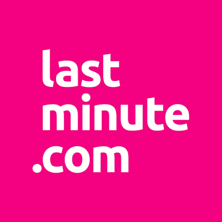 Lastminute Com logo on a bright magenta background