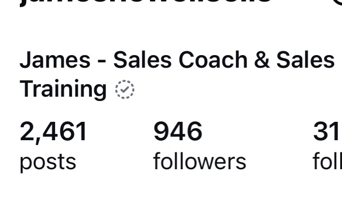 Profile header james  sales coach  sales training with 2461 posts 946 followers 31 follows loading spinner next to title