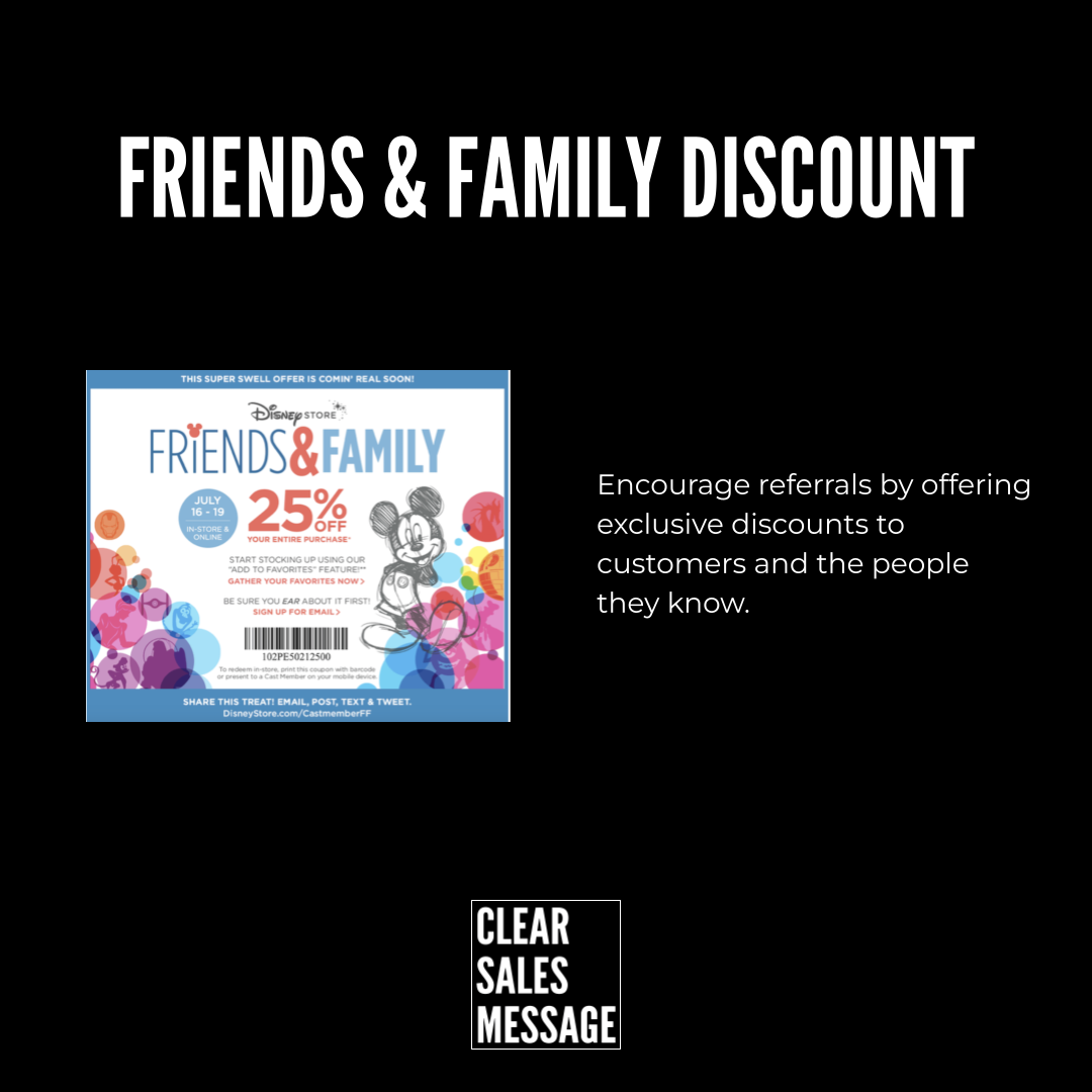 Friends family discount Friends and family discount concept card