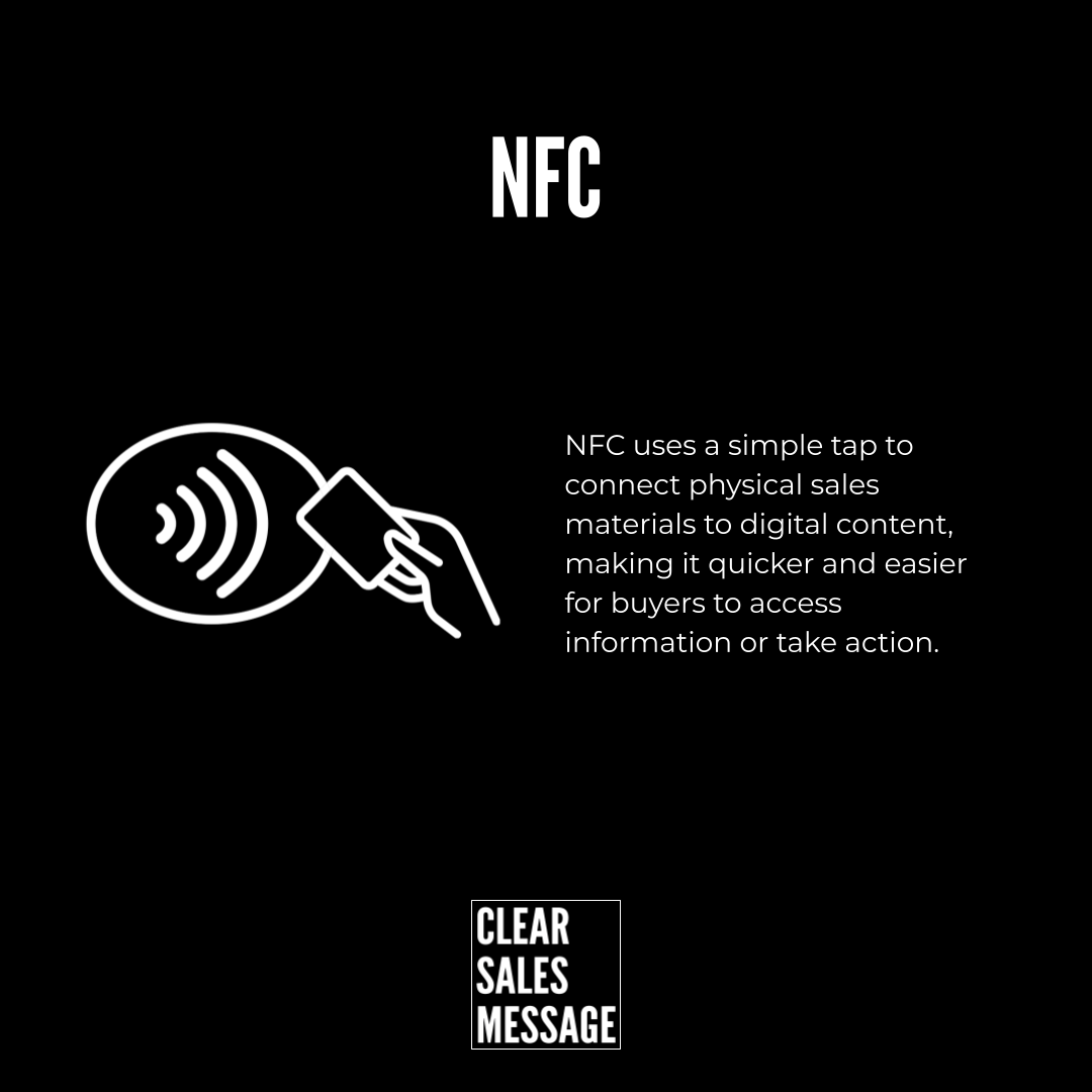 Nfc Nfc concept hand tapping a card to an nfc icon with text about quick access to digital content clear sales message logo at the bottom